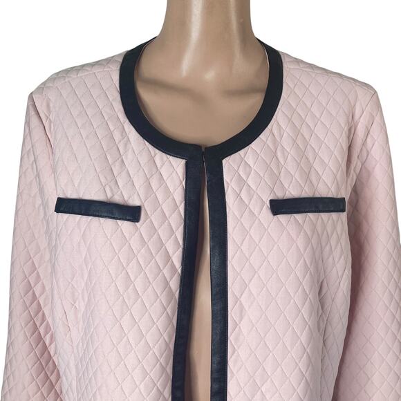 Joan Rivers Quilted Jacket Womens Large Pink Faux Leather Black Trim - Picture 6 of 10